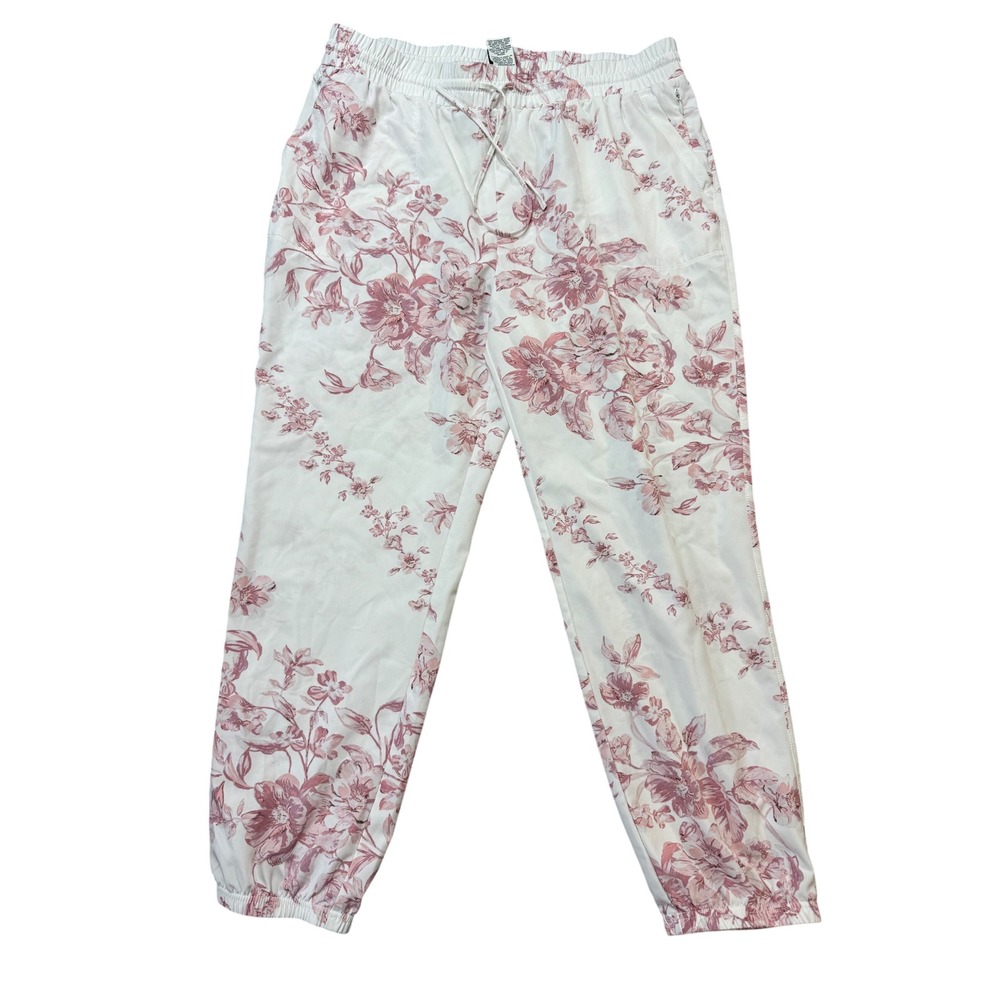 Zac & Rachel Joggers Womens Large White Pink Excellent Floral Drawstring Pants
